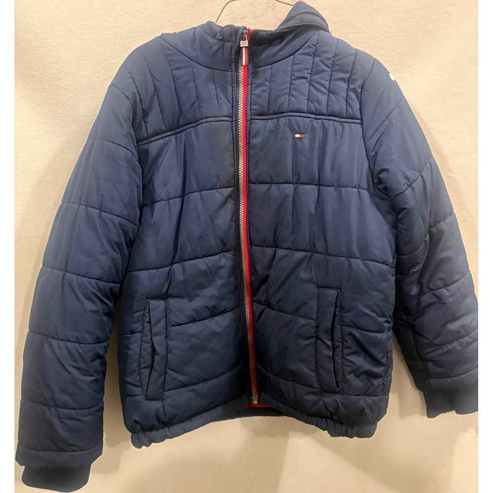 Tommy Hilfiger Boys Navy Blue Hooded Puffer Jacket Fleece Lined Size M 10/12